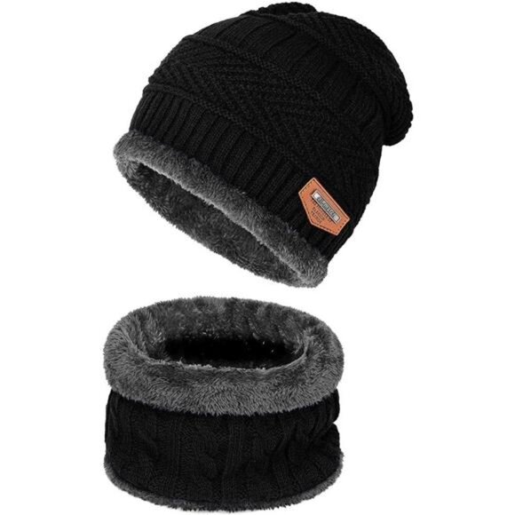 Accessories - Warm Winter Beanie Hat & Scarf Set Stylish Knit Skull Cap for Men Women
